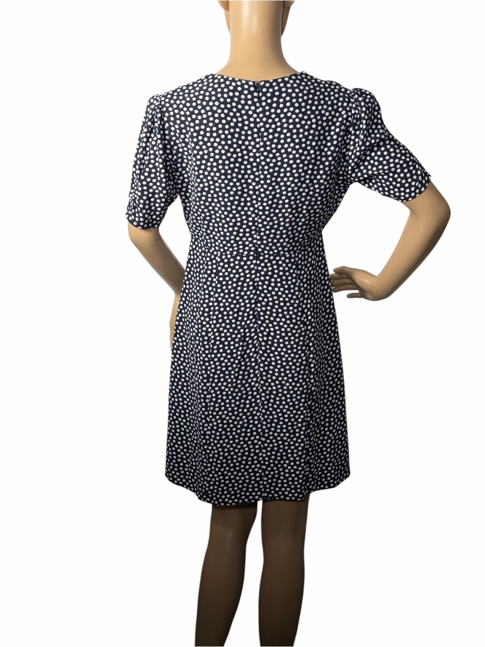 Boden “Jemima” Ruched Short Sleeved Dress Navy & White Polka Dot. Size 2P. NWOT - Picture 12 of 16